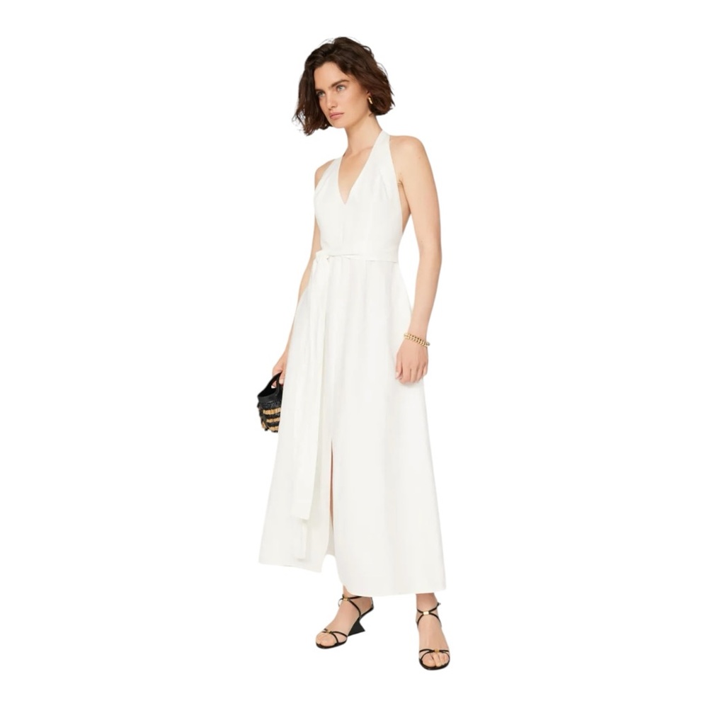Saunders White Linen Halter Maxi Dress Womens Size 4‎